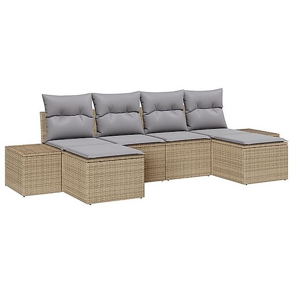 vidaXL Loungesofa 6-teiliges Garten Sofa Set mit Kissen Beige Poly Rattan, günstig online kaufen