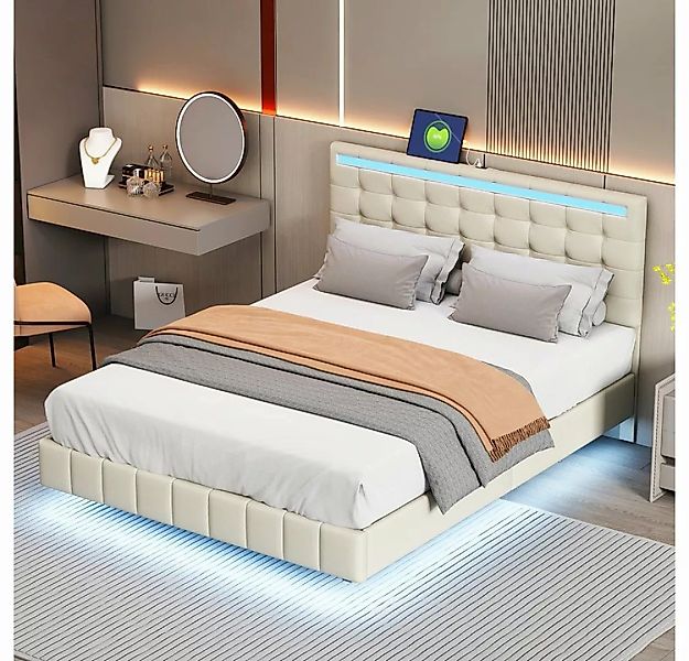 Sweiko Polsterbett (Doppelbett mit LED-Beleuchtung und USB-Ladestation, gep günstig online kaufen