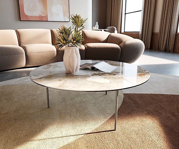 Couchtisch Edge Rund 90x90 cm Keramik Minas Melange Trive Metall Effektfini günstig online kaufen