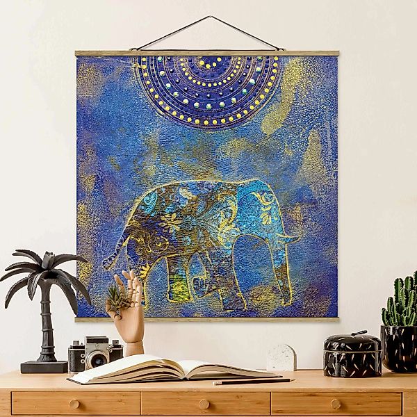 Stoffbild Tiere mit Posterleisten - Quadrat Elephant in Marrakech günstig online kaufen