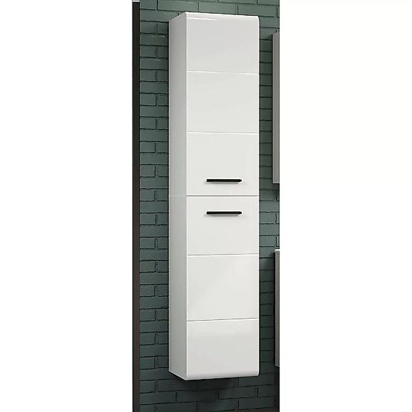 Badezimmer Hochschrank mit Wäschekorb in weiß mit weiß Hochglanz RAVENNA-19 günstig online kaufen