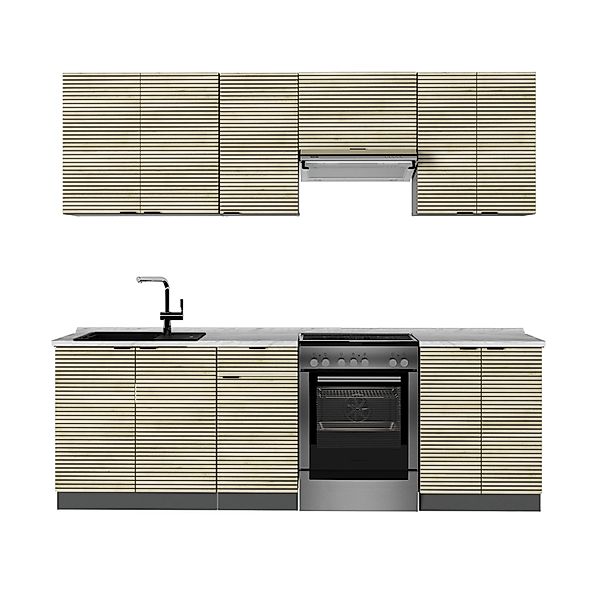 Vicco Fame-Line Küchenschränke Eiche Paneel/Anthrazit 240 cm AP Marmor günstig online kaufen