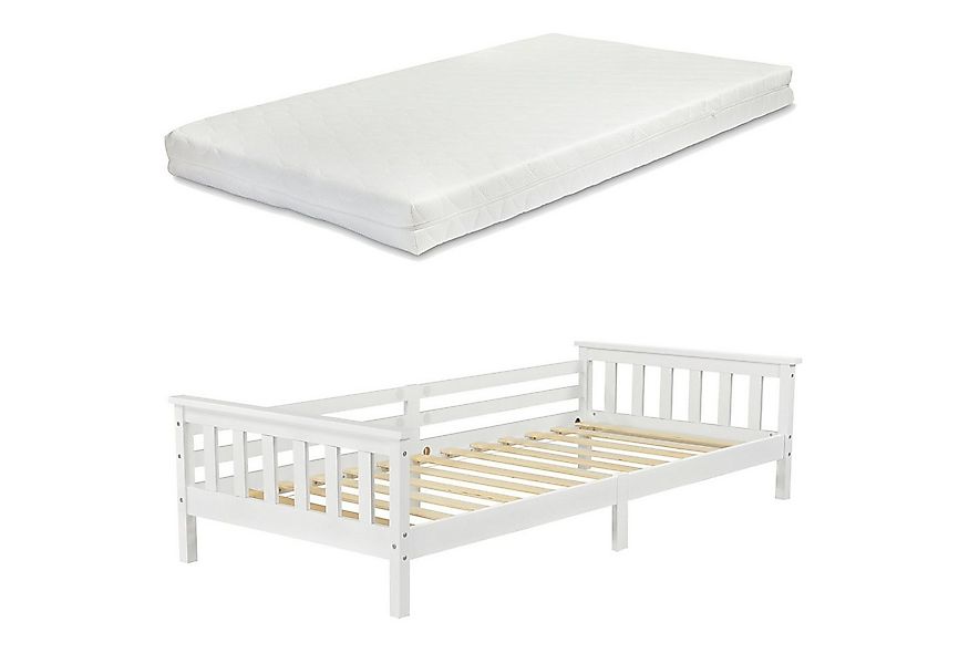 en.casa Kinderbett, »Nuuk« Holzbett mit Kaltschaummatratze Weiß Kiefernholz günstig online kaufen