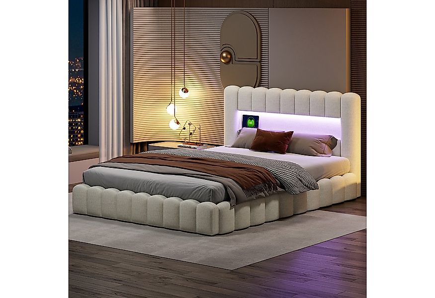 PXloue Polsterbett Modernes Polsterbett mit LED-Beleuchtung und USB-Anschlu günstig online kaufen