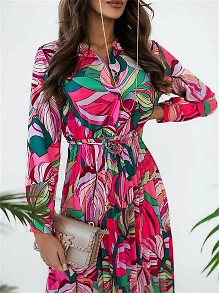 RUZU UG Dirndl V-Ausschnitt lange Ärmel florale Spitze Plissee Kleid für Fr günstig online kaufen
