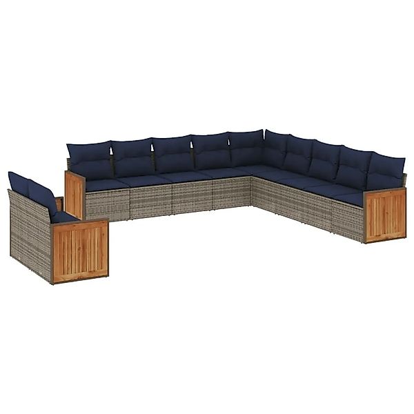 vidaXL 11-Tlg Gartensofa-Set mit Kissen Grau Polyrattan 3227811 günstig online kaufen