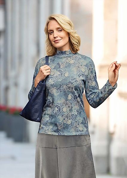 GOLDNER Rundhalspullover "Floraler Strickpullover mit Stehkragen" hoher Bau günstig online kaufen