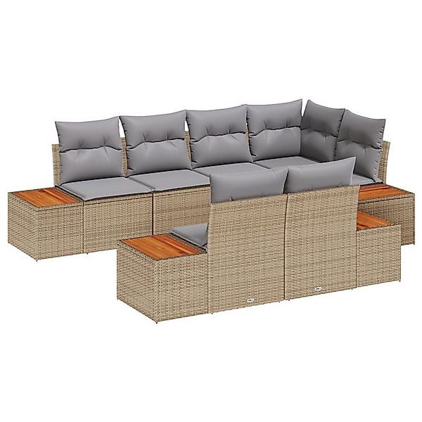 vidaXL Loungesofa 7-teiliges Garten Sofa Set mit Kissen Beige Poly Rattan, günstig online kaufen