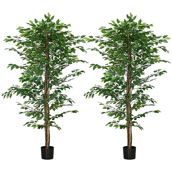 HOMCOM Set mit 2 künstlichen Pflanzen, künstliche Bäume Ficus 1,80 m hoch S günstig online kaufen