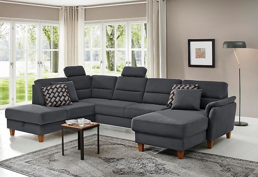 Home affaire Wohnlandschaft "Palmera U-Form, B: 308 cm" optional Bettfunkti günstig online kaufen