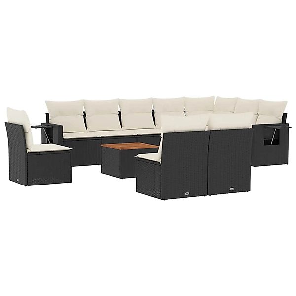 vidaXL 11-Tlg Garten-Sofagarnitur mit Kissen Schwarz Poly Rattan 3256945 günstig online kaufen