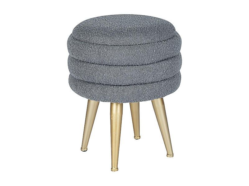 Niedriger Hocker mit Stauraum - Bouclé-Stoff & goldfarbenes Metall - Grau - günstig online kaufen
