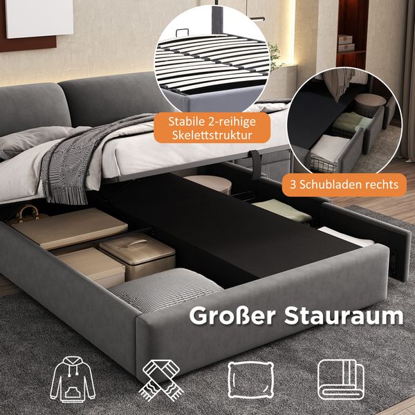 STILVORA Polsterbett 140×200 Bettgestell mit Bettkasten,Jugendbett günstig online kaufen