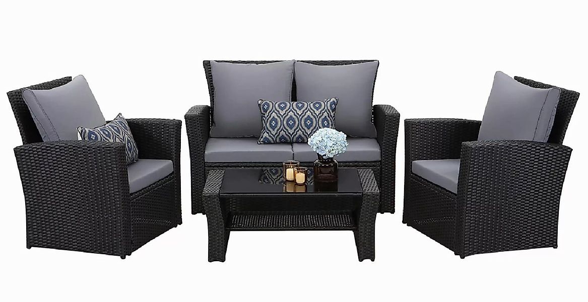 MeXo Gartenlounge-Set, (Handgefertigtes Polyrattan Gartenmöbel Set, günstig online kaufen