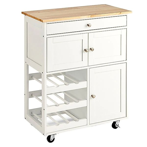 Costway Küchenwagen Auf Rollen Beistellwagen Küchenregal Holz Weiß günstig online kaufen