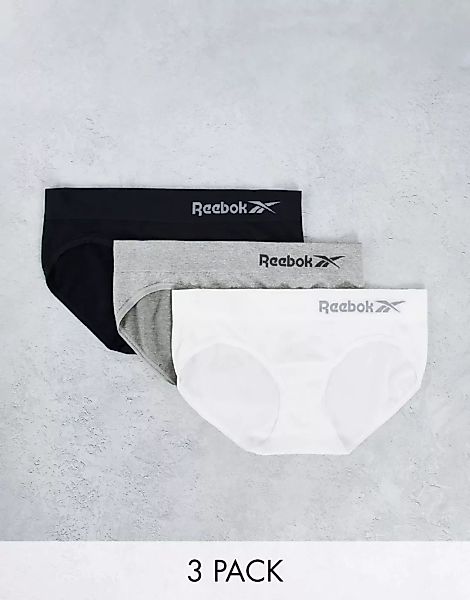Reebok – Nahtlose Unterhosen in Schwarzweiß und Grau im 3er-Pack günstig online kaufen