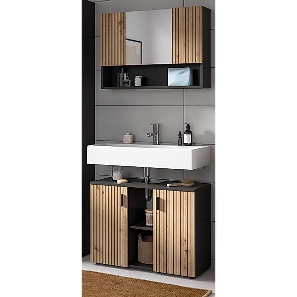 Inn.Furn Badmöbel Set in Eiche und Grau 2-teilig 80 cm Livia günstig online kaufen