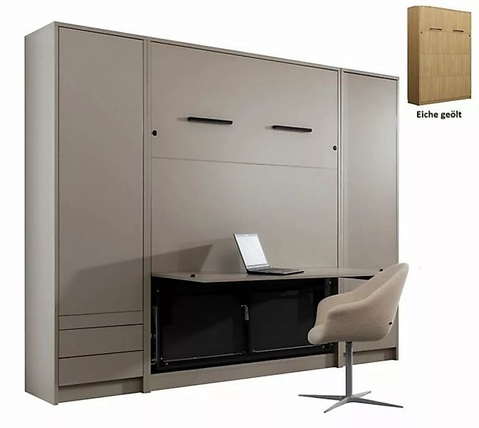 QMM TraumMöbel Schrankbett Wandbett GN 140x200 mit Schreibtisch & 2 Schränk günstig online kaufen