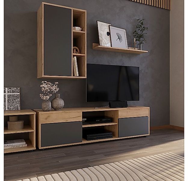 Vicco Wohnwand Berno, Goldkraft Eiche/Anthrazit, 2 Teile, (1-St) günstig online kaufen