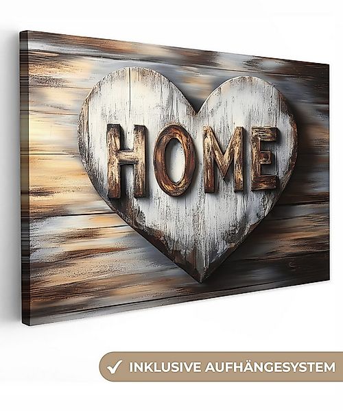 OneMillionCanvasses® Leinwandbild Zuhause - Herz - Holzoptik - Liebe, Fotod günstig online kaufen