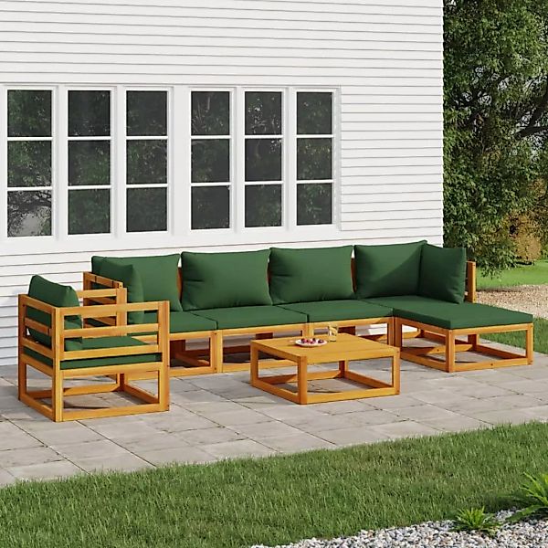 Vidaxl 7-tlg. Garten-lounge-set Mit Grünen Kissen Massivholz günstig online kaufen