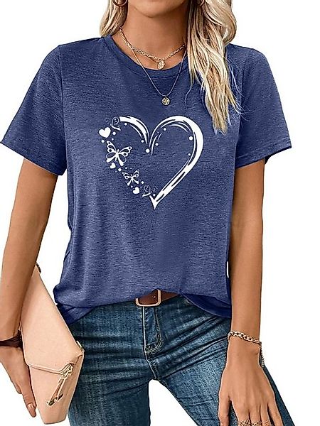 PYL Rundhalsshirt Damen Sommer Kurzarmbluse Locker Liebe Print-Shirt günstig online kaufen