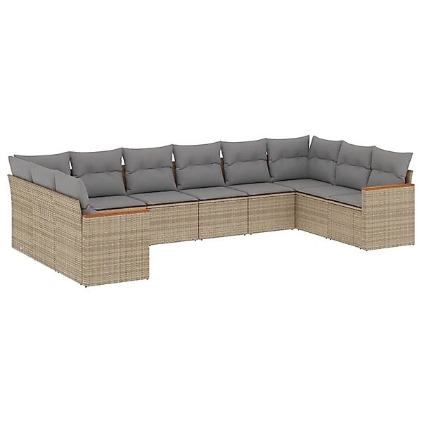 vidaXL 10-Tlg Garten-Sofagarnitur mit Kissen Beige Poly Rattan 3226325 günstig online kaufen