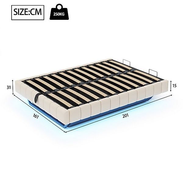 Flieks Polsterbett, Hydraulisches LED Schwebebett 160x200cm mit Stauraum oh günstig online kaufen