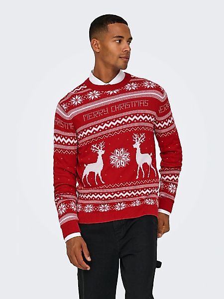ONLY & SONS Rundhalspullover "ONSXMAS REG 5 JAQ CREW KNIT" günstig online kaufen