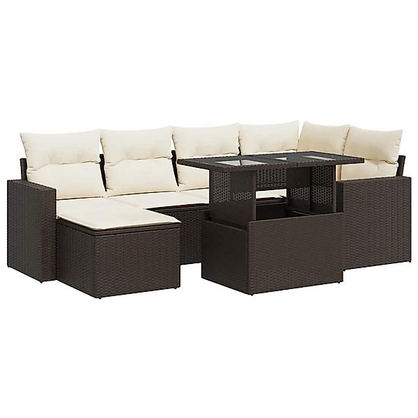 vidaXL 7-Tlg Garten-Sofagarnitur mit Kissen Braun Poly Rattan 3326354 günstig online kaufen