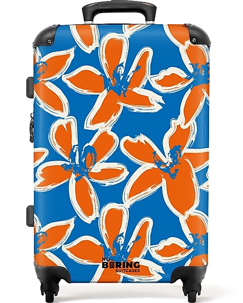 NoBoringSuitcases.com© Hartschalen-Trolley Blau mit orangefarbenen Blumen günstig online kaufen
