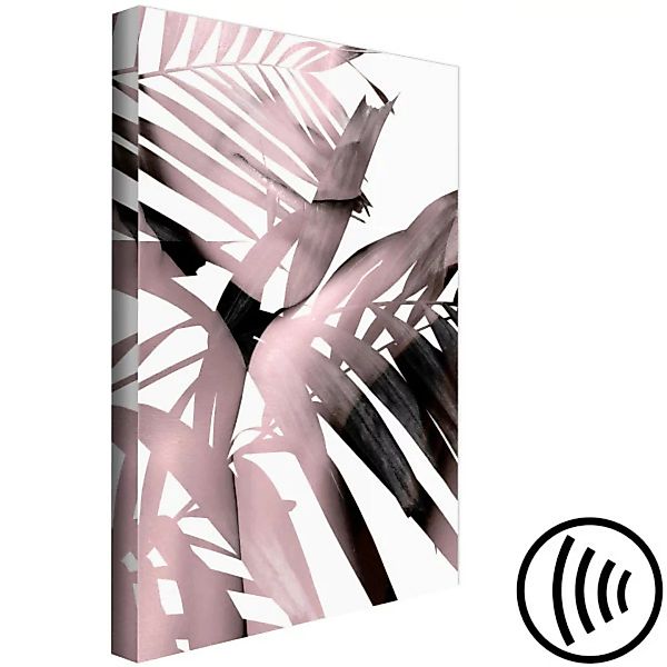 Leinwandbild Palmblätter – rosa Palmblätter verstecken die Figur einer Frau günstig online kaufen