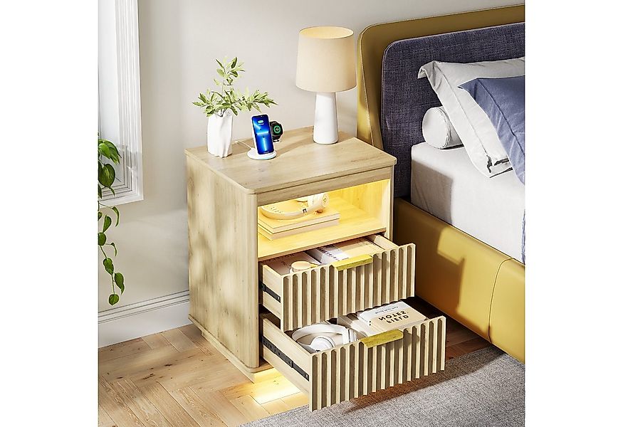LVSOMT Nachttisch LED Nachttisch für Schlafzimmer mit Ladefunktion und 2 Sc günstig online kaufen