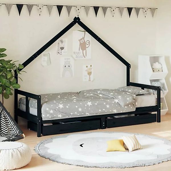 vidaXL Kinderbett Kinderbett mit Schubladen Schwarz 80x200 cm Massivholz Ki günstig online kaufen