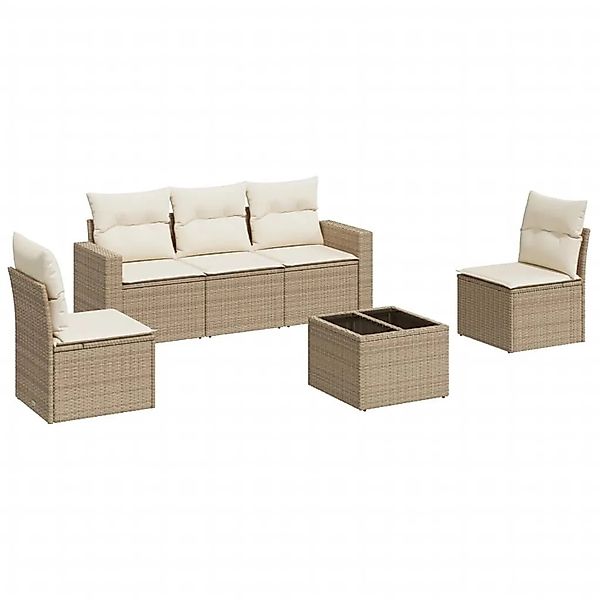 vidaXL 6-Tlg Garten-Sofagarnitur mit Kissen Beige Poly Rattan 3251135 günstig online kaufen