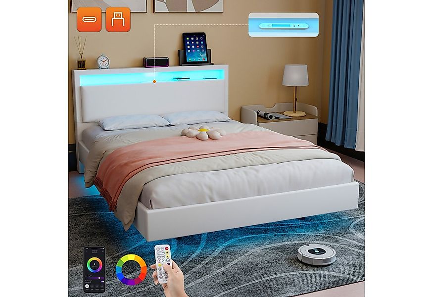 oyajia Polsterbett Schwebebett mit USB Ladefunktion und LED-Beleuchtung, Sc günstig online kaufen