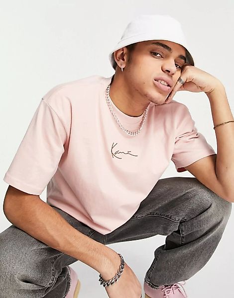 Karl Kani – T-Shirt in Rosé mit kleinem Schriftzug-Rosa günstig online kaufen