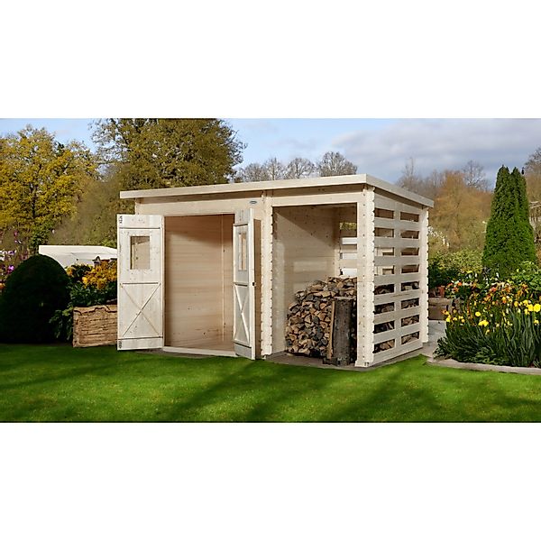 OBI Holz-Gartenhaus Cortina B 330 cm x 200 cm mit Anbau 130 cm günstig online kaufen