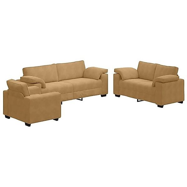 vidaXL Sofa 3-tlg. Sofagarnitur mit Kissen Braun Samt günstig online kaufen