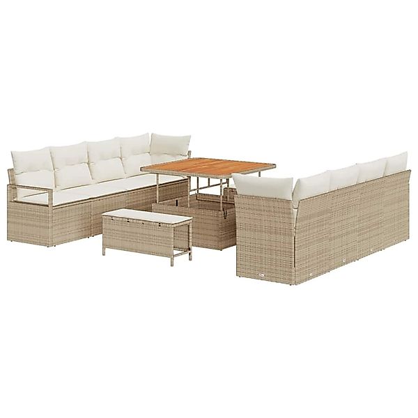 vidaXL 11-Teiliges Garten-Sofa-Set mit Kissen in Beige aus Poly Rattan und günstig online kaufen