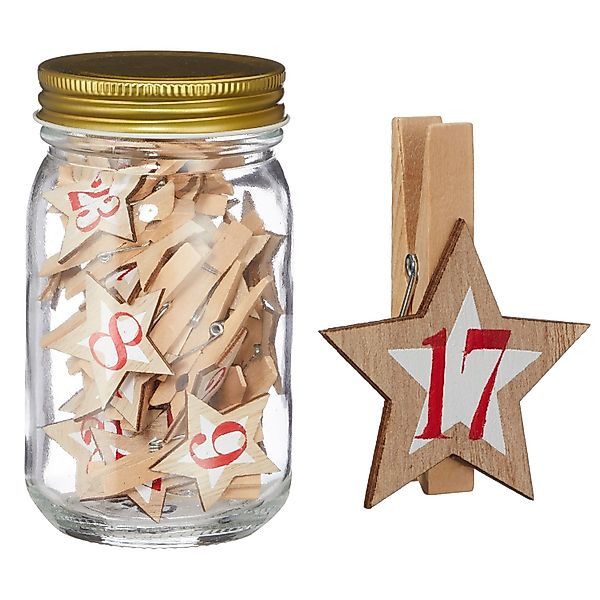CEPEWA Adventskalender Adventskalender Einmachglas 7,5x13cm Holzklammern günstig online kaufen