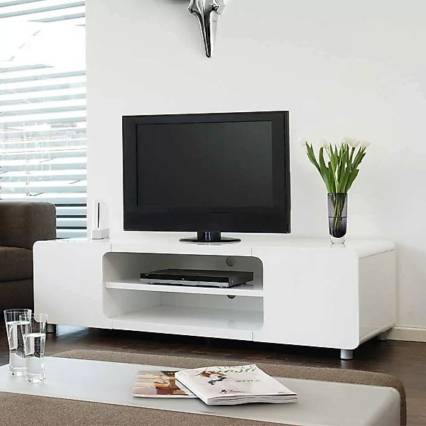 Fernsehlowboard Hochglanz in Weiß 2 offene Gerätefächer günstig online kaufen