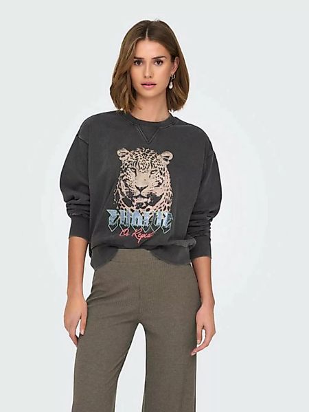 ONLY Longpullover Cooles Rundhals Sweatshirt mit Design Print 8329 in Grau günstig online kaufen