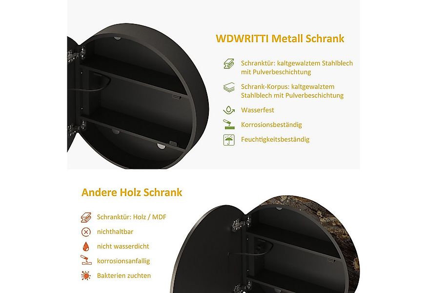 WDWRITTI Badezimmerspiegelschrank Rund 60 mit Beleuchtung Spiegelschrank Ba günstig online kaufen
