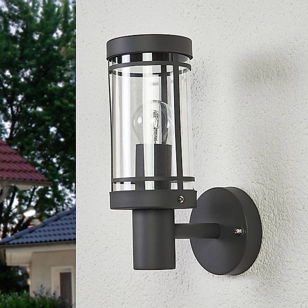 Lindby Außenwandlampe Djori, dunkelgrau, Edelstahl, E27 günstig online kaufen