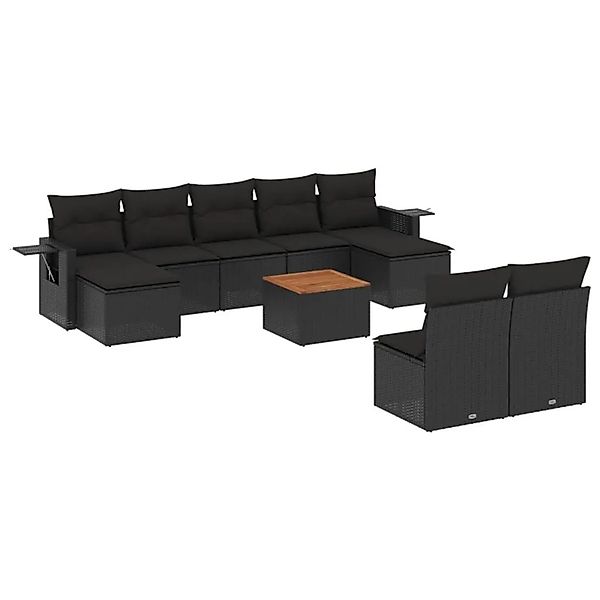 vidaXL 10-Tlg Garten-Sofagarnitur mit Kissen Schwarz Poly Rattan 3224760 günstig online kaufen