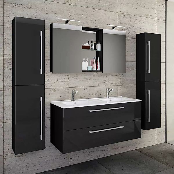 Badezimmermöbelset schwarz Hochglanz in modernem Design 178 cm breit (viert günstig online kaufen
