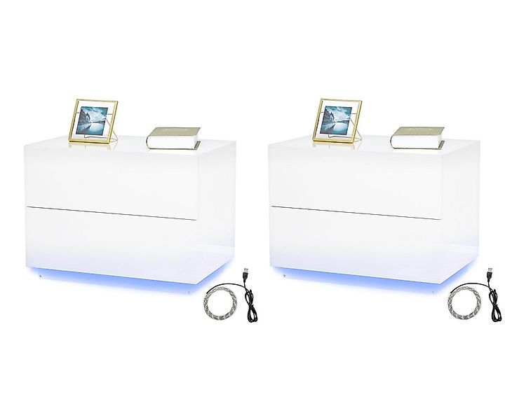 Mondeer Nachttisch LED Nachtkommode (2 St), Glänzend-Nachttisch mit LED-Bel günstig online kaufen
