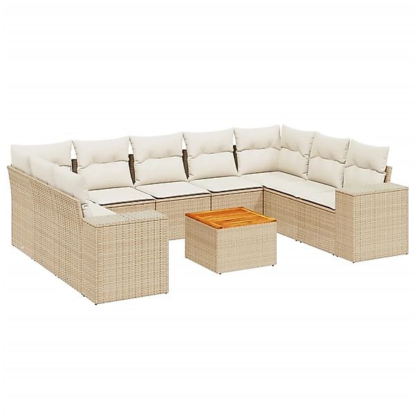 vidaXL 10-Tlg Garten-Sofagarnitur mit Kissen Beige Poly Rattan 3225589 günstig online kaufen