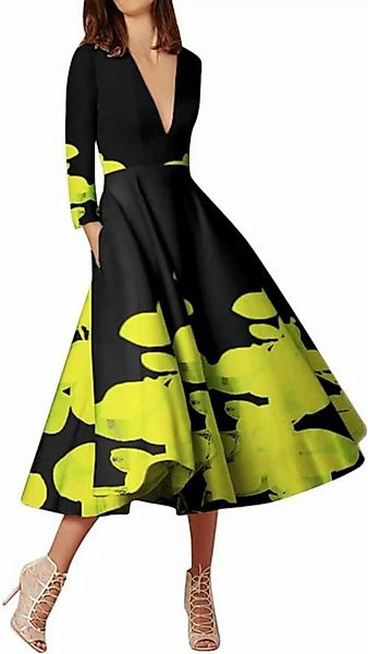 KIKI A-Linien-Kleid Elegantes Damenkleid mit V-Ausschnitt und Langen Ärmeln günstig online kaufen